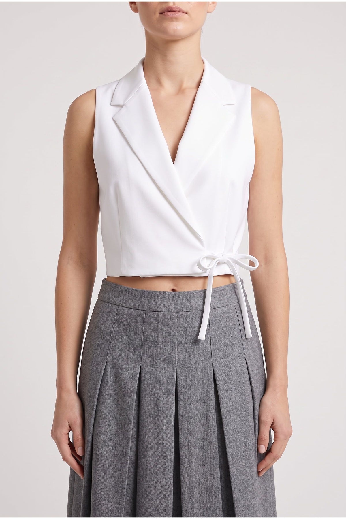 Women's White Sleeveless Blazer Shirt