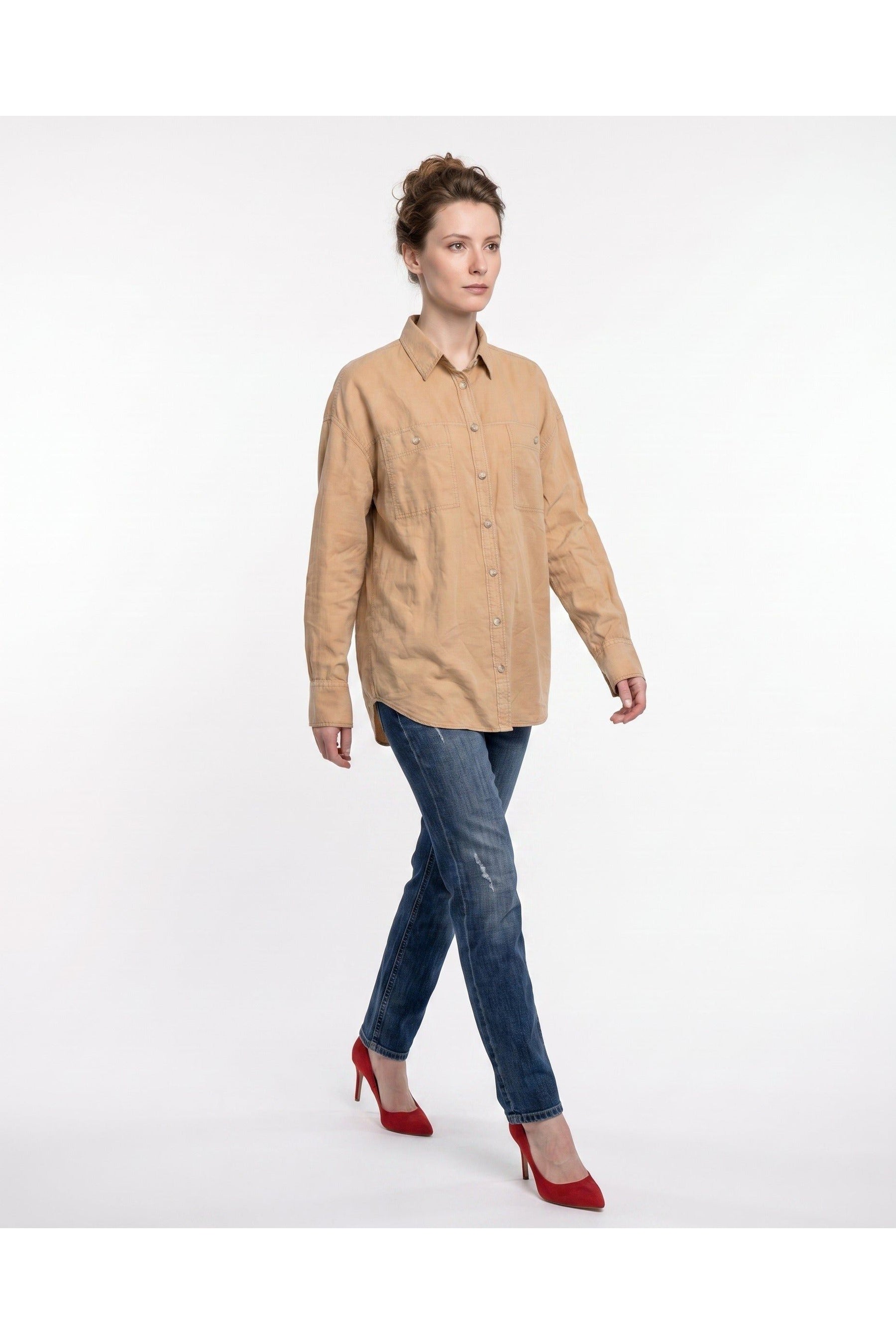 Brunello Cucinelli Women's Beige Linen Blend Shirt