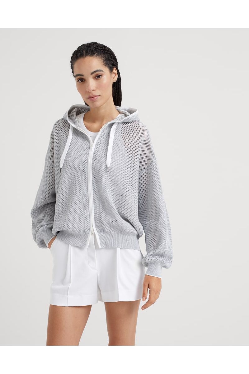 Women's Light Grey Mesh Zip Hoodie