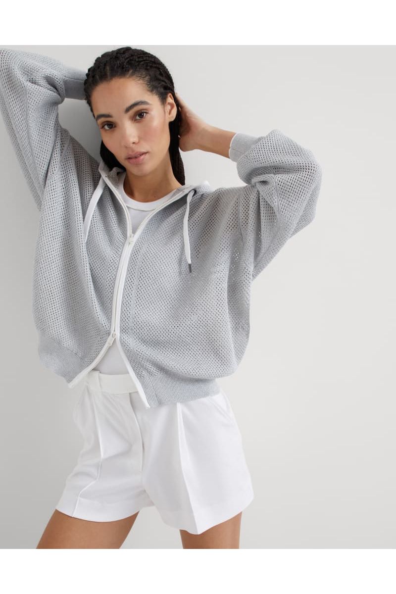 Women's Light Grey Mesh Zip Hoodie