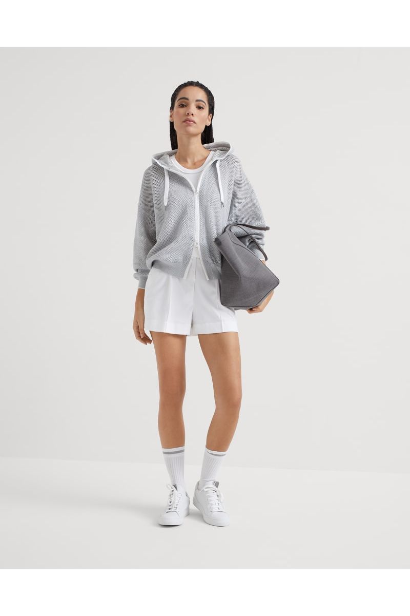 Women's Light Grey Mesh Zip Hoodie