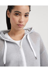 Women's Light Grey Mesh Zip Hoodie