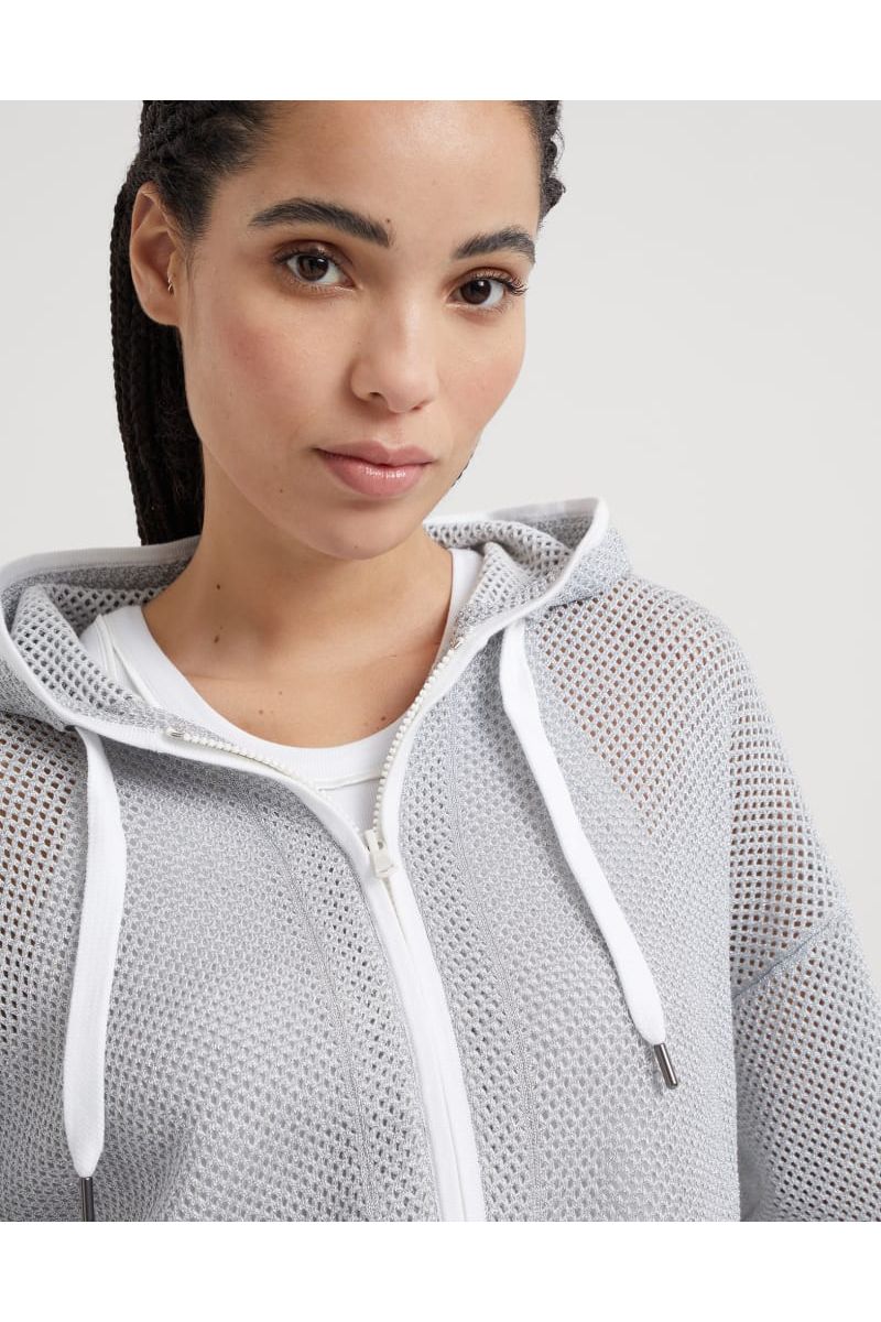 Women's Light Grey Mesh Zip Hoodie
