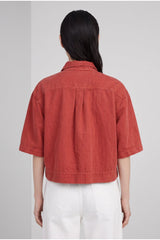 Women's Red Oversized Cotton Linen Jacket