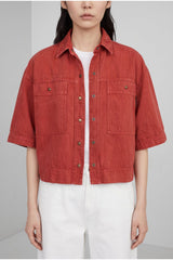 Women's Red Oversized Cotton Linen Jacket