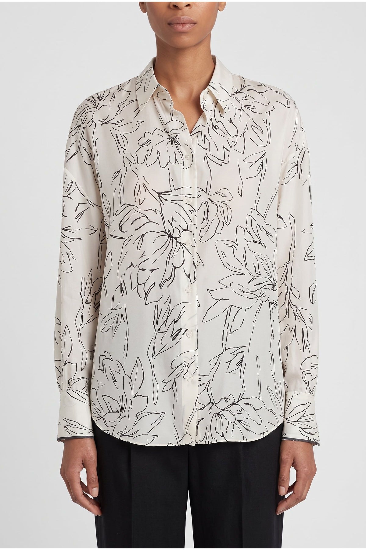 Women's Off White Silk Floral Shirt