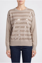 Women's Beige Cashmere Striped Sweater
