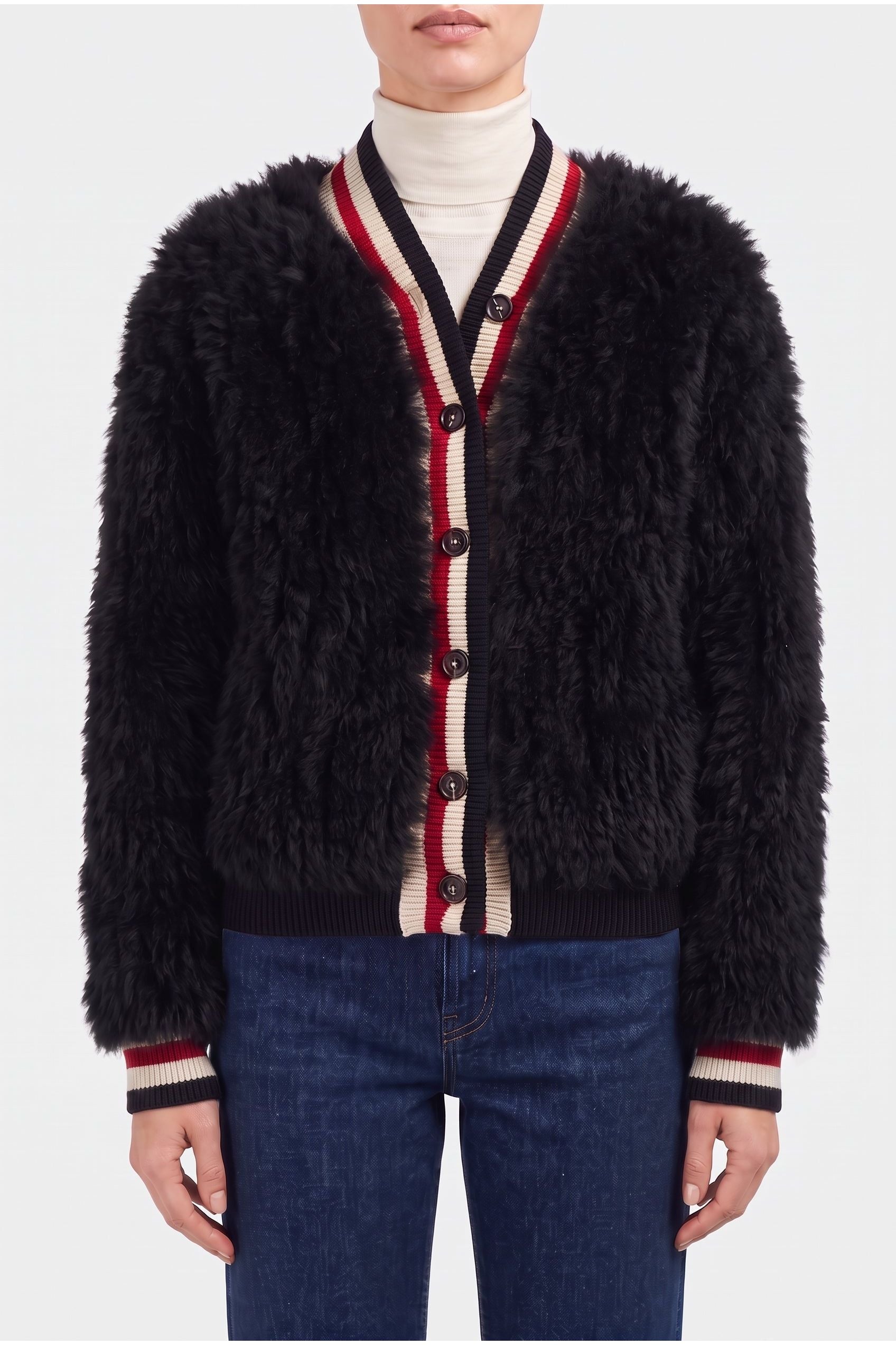 Brunello Cucinelli Women's Black Fuzzy Button Sweater