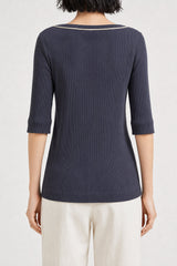 Women's Navy Ribbed V Neck Shirt