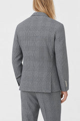 Men's Black Wool Silk Checked Blazer