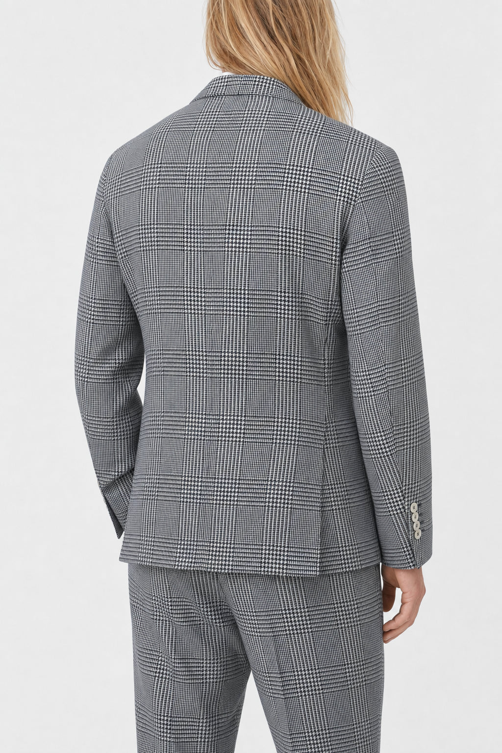 Men's Black Wool Silk Checked Blazer