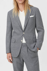 Men's Black Wool Silk Checked Blazer