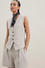 Women's Light Beige Linen Vest
