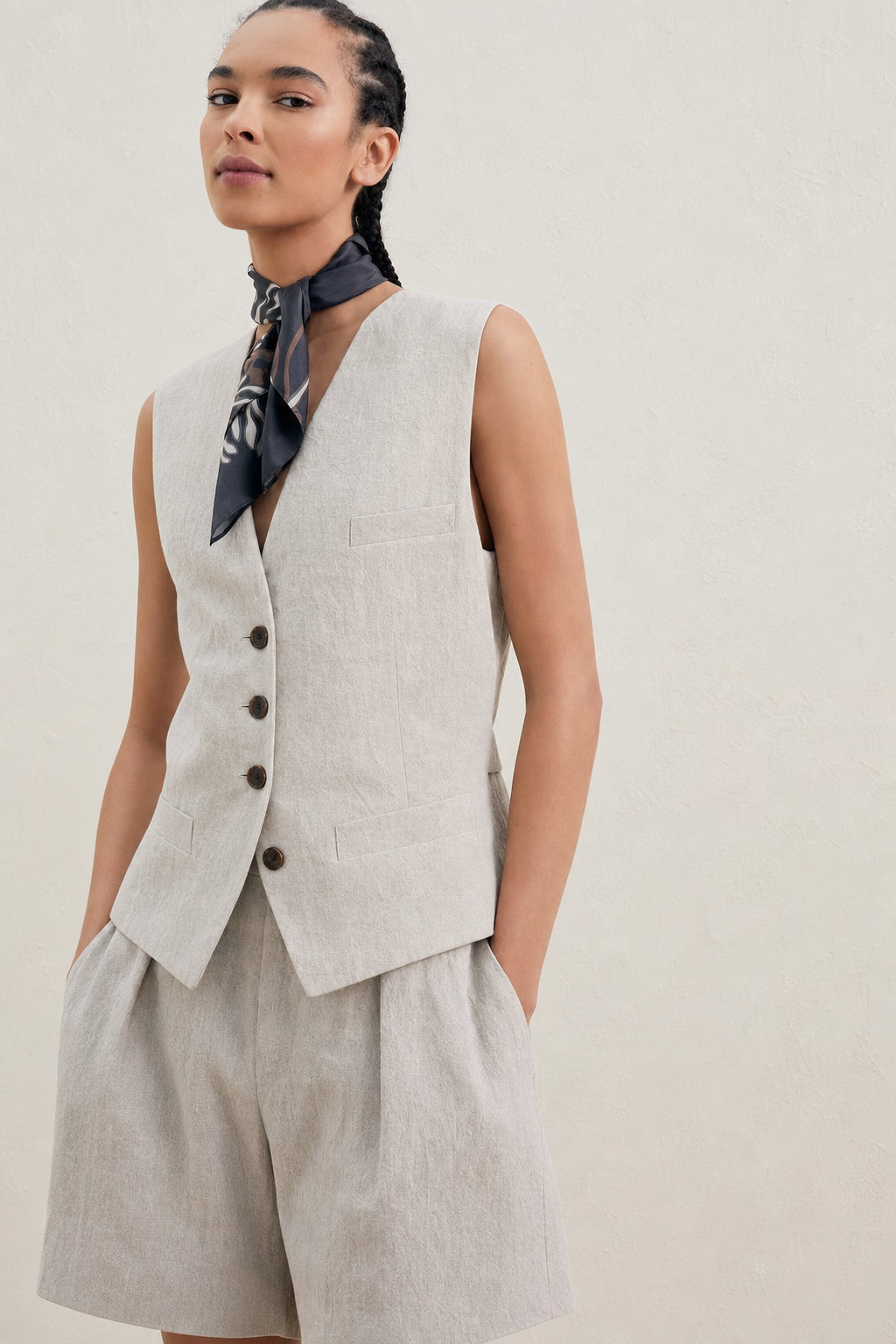 Women's Light Beige Linen Vest
