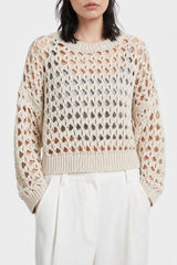 Brunello Cucinelli Women's Beige Openwork Knit Sweater