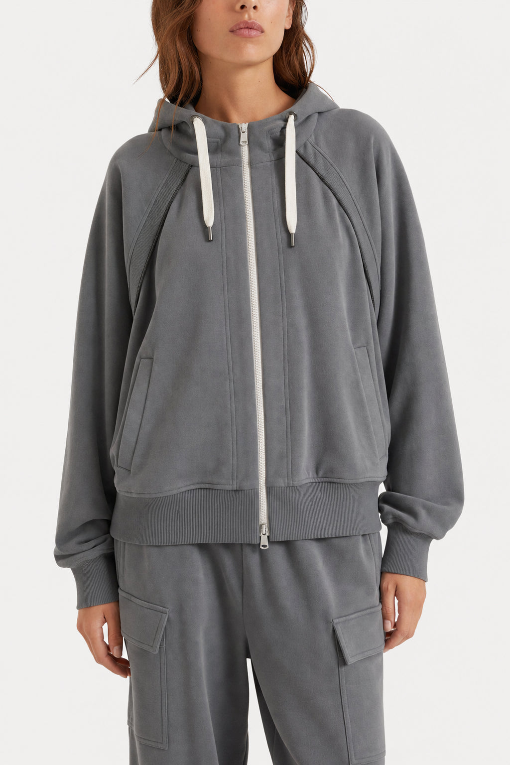 Women's Grey Cotton Zip Hoodie