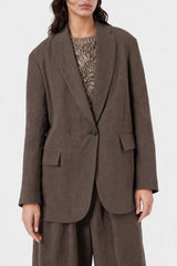 Women's Brown Relaxed Cotton Blazer