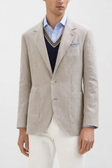 Men's Beige Linen Wool Striped Blazer