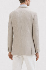 Men's Beige Linen Wool Striped Blazer