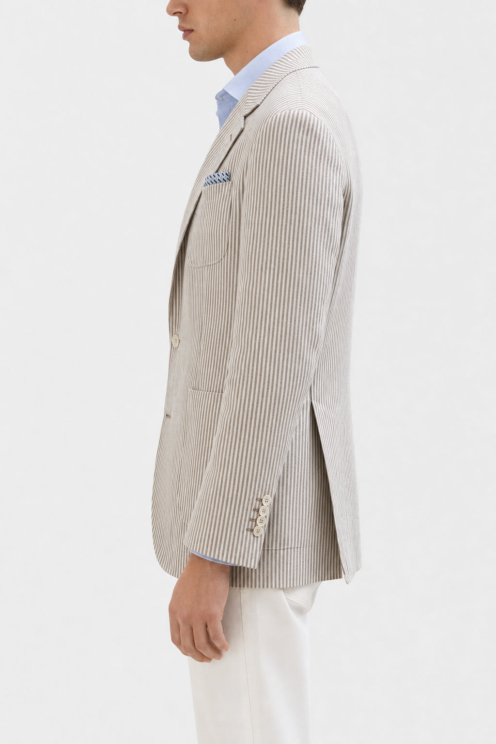 Men's Beige Linen Wool Striped Blazer