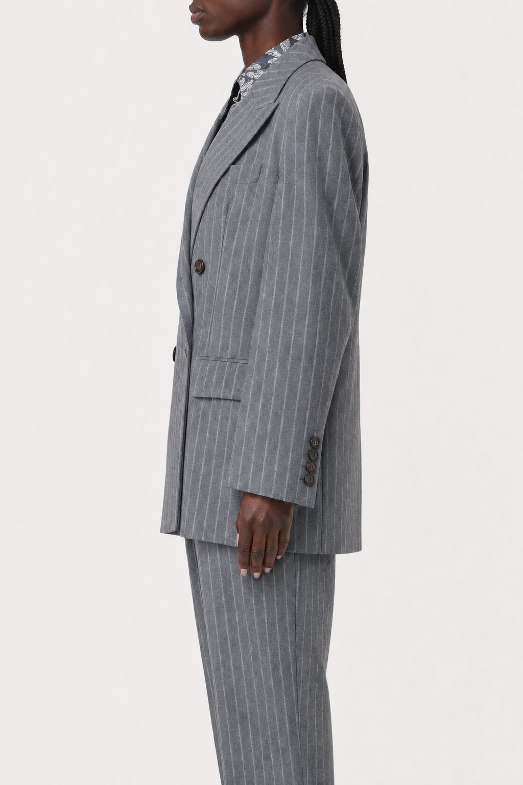 Women's Grey Pinstripe Double Breasted Jacket