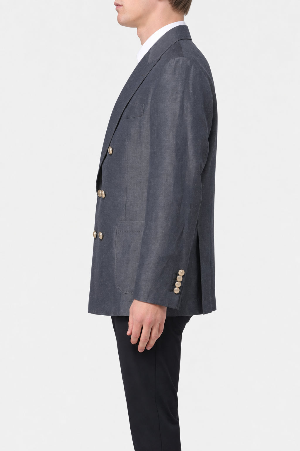 Men's Grey Wool Linen Double Breasted Jacket