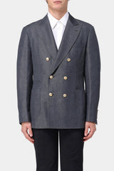 Men's Grey Wool Linen Double Breasted Jacket