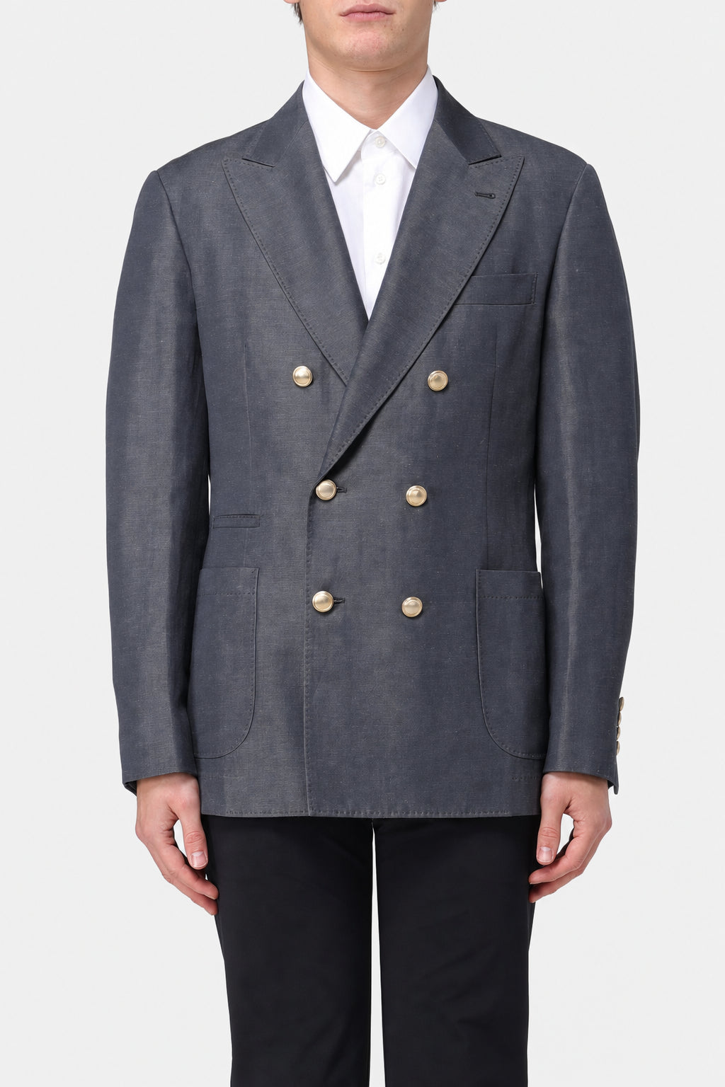 Men's Grey Wool Linen Double Breasted Jacket