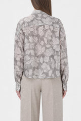 Brunello Cucinelli Women's Grey Floral Silk Shirt