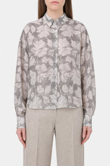 Brunello Cucinelli Women's Grey Floral Silk Shirt