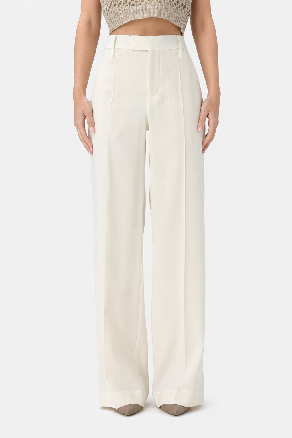 Women's Off White Wool Trousers