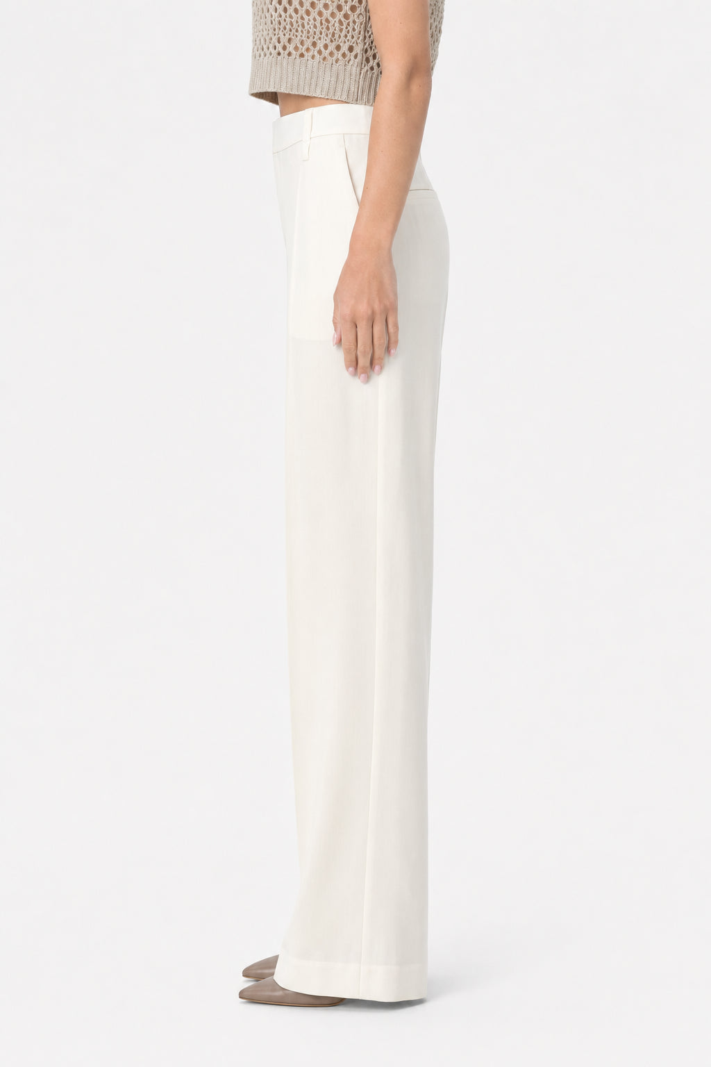 Women's Off White Wool Trousers