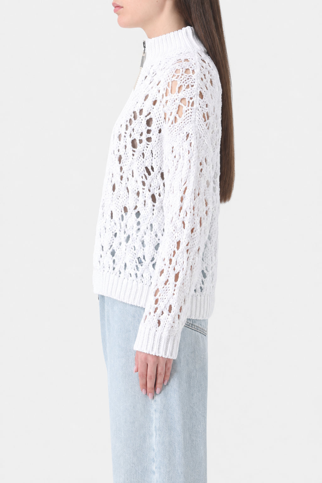 Women's White Cotton Knit Sweater