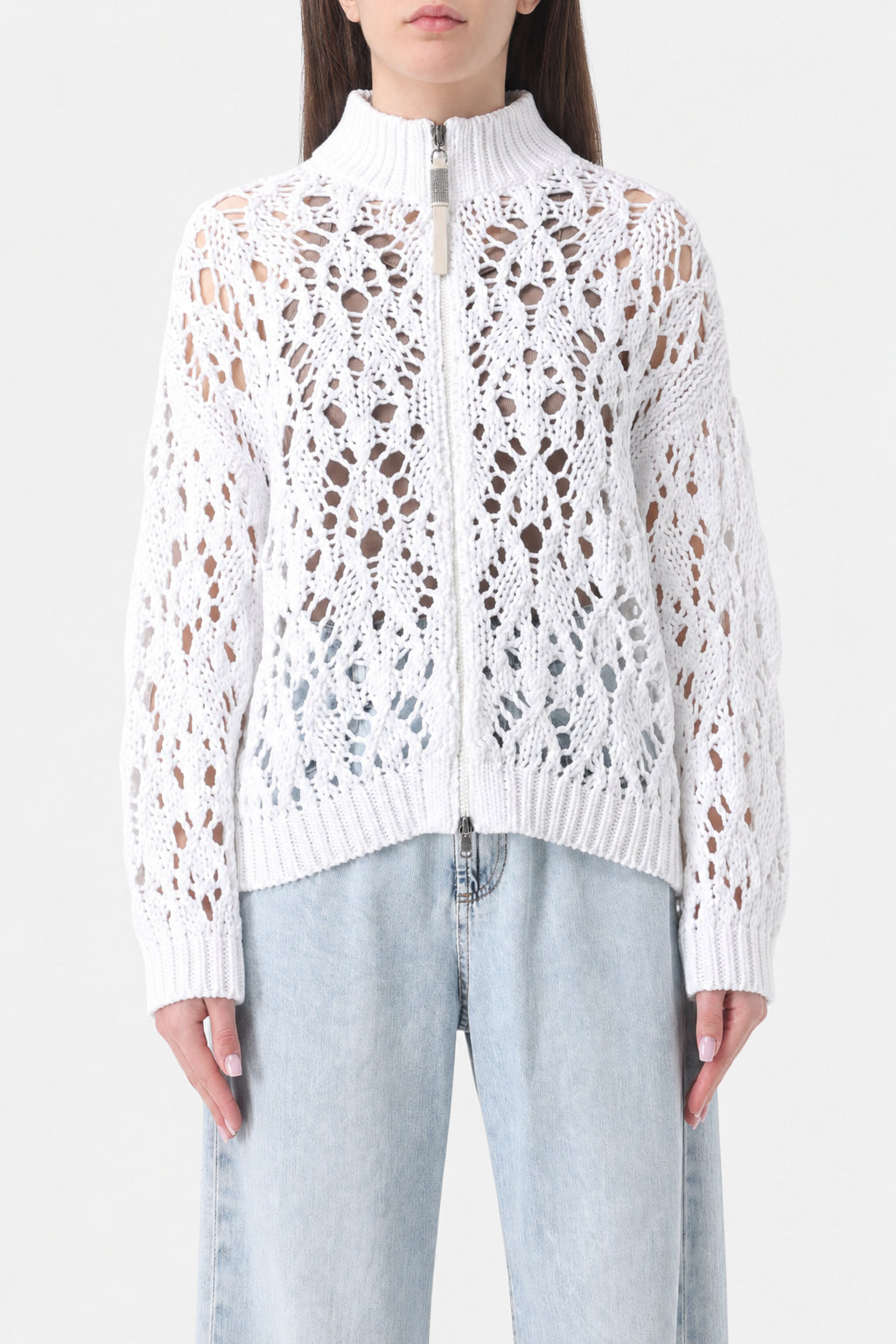 Women's White Cotton Knit Sweater