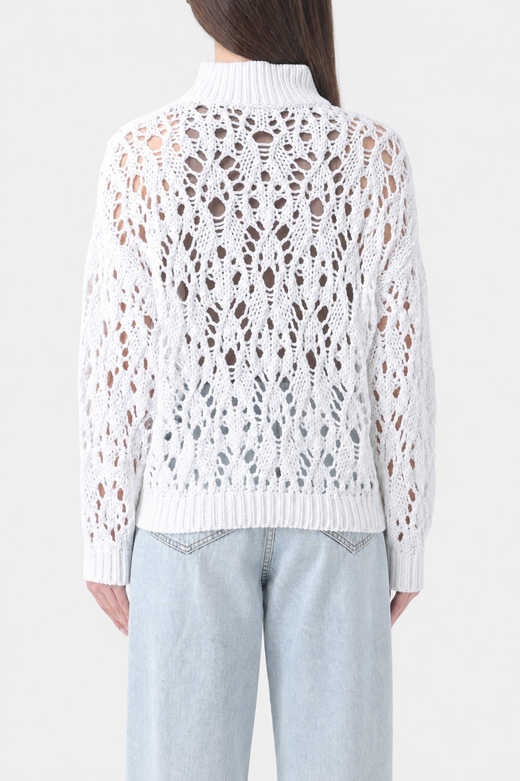 Women's White Cotton Knit Sweater