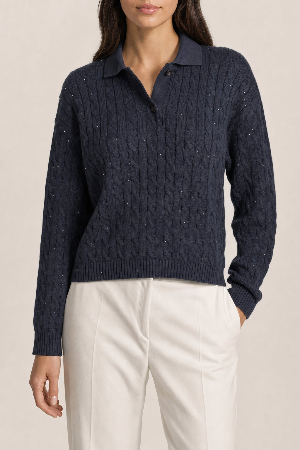 Women's Dark Blue Cable Knit Sweater
