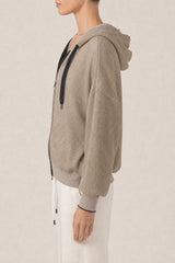 Women's Beige Mesh Zip Hoodie