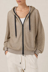Women's Beige Mesh Zip Hoodie