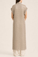 Women's Beige Linen Silk Openwork Sweater