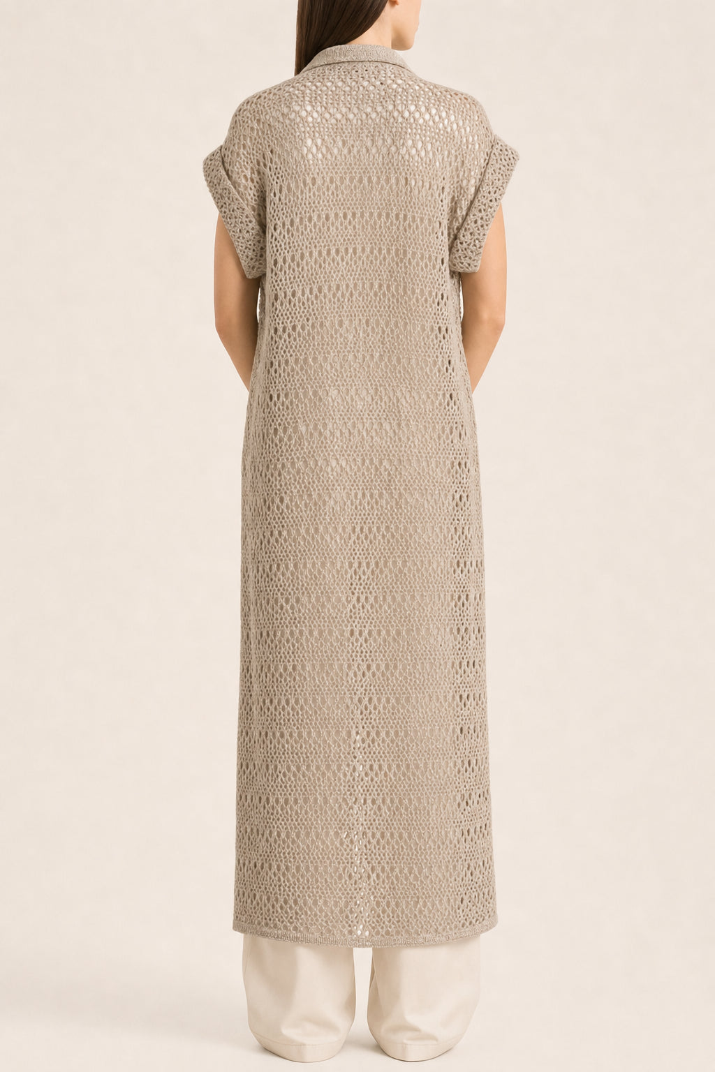 Women's Beige Linen Silk Openwork Sweater