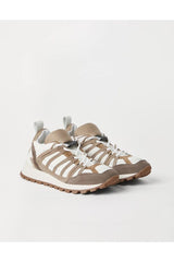 Women's Beige White Leather Sneakers