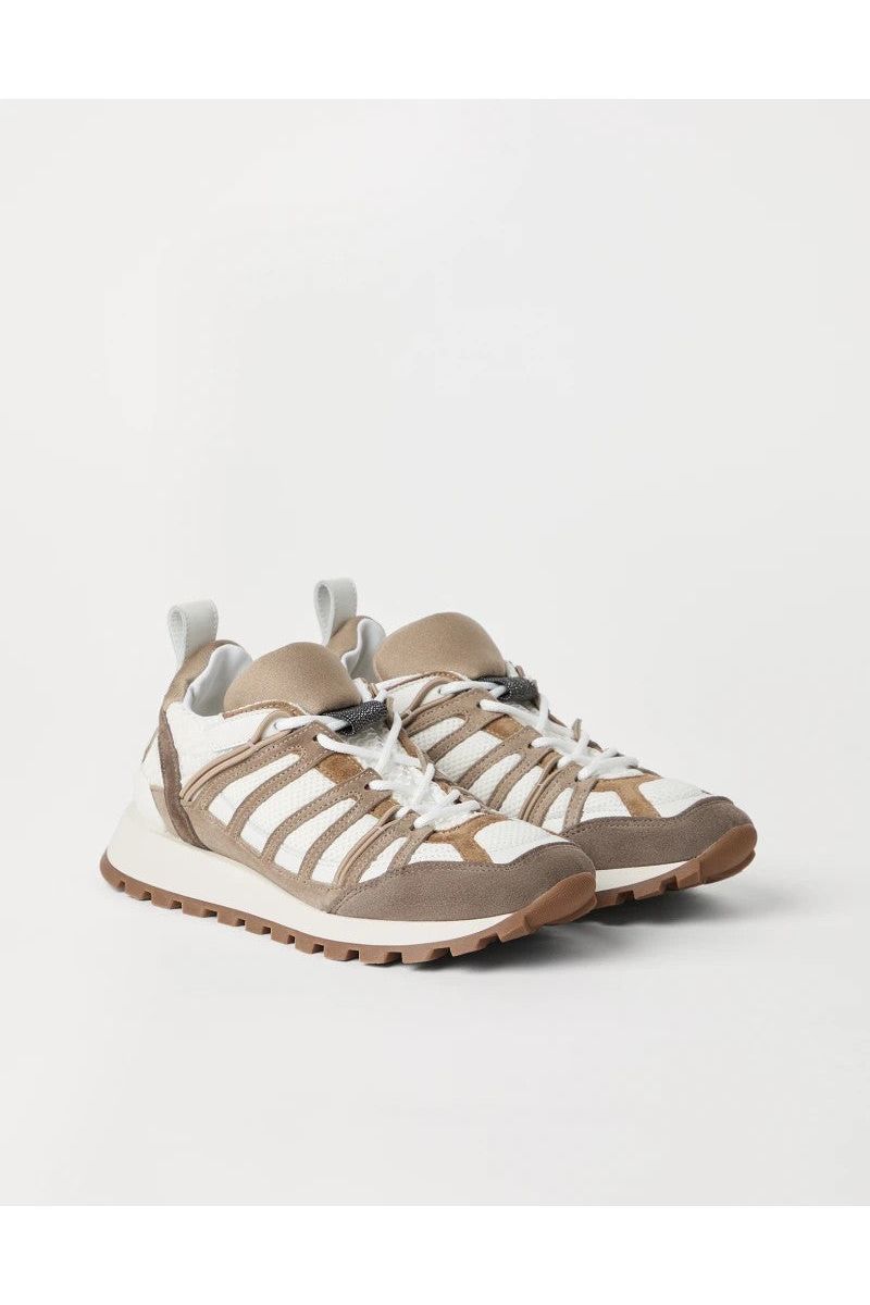 Women's Beige White Leather Sneakers