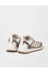 Women's Beige White Leather Sneakers