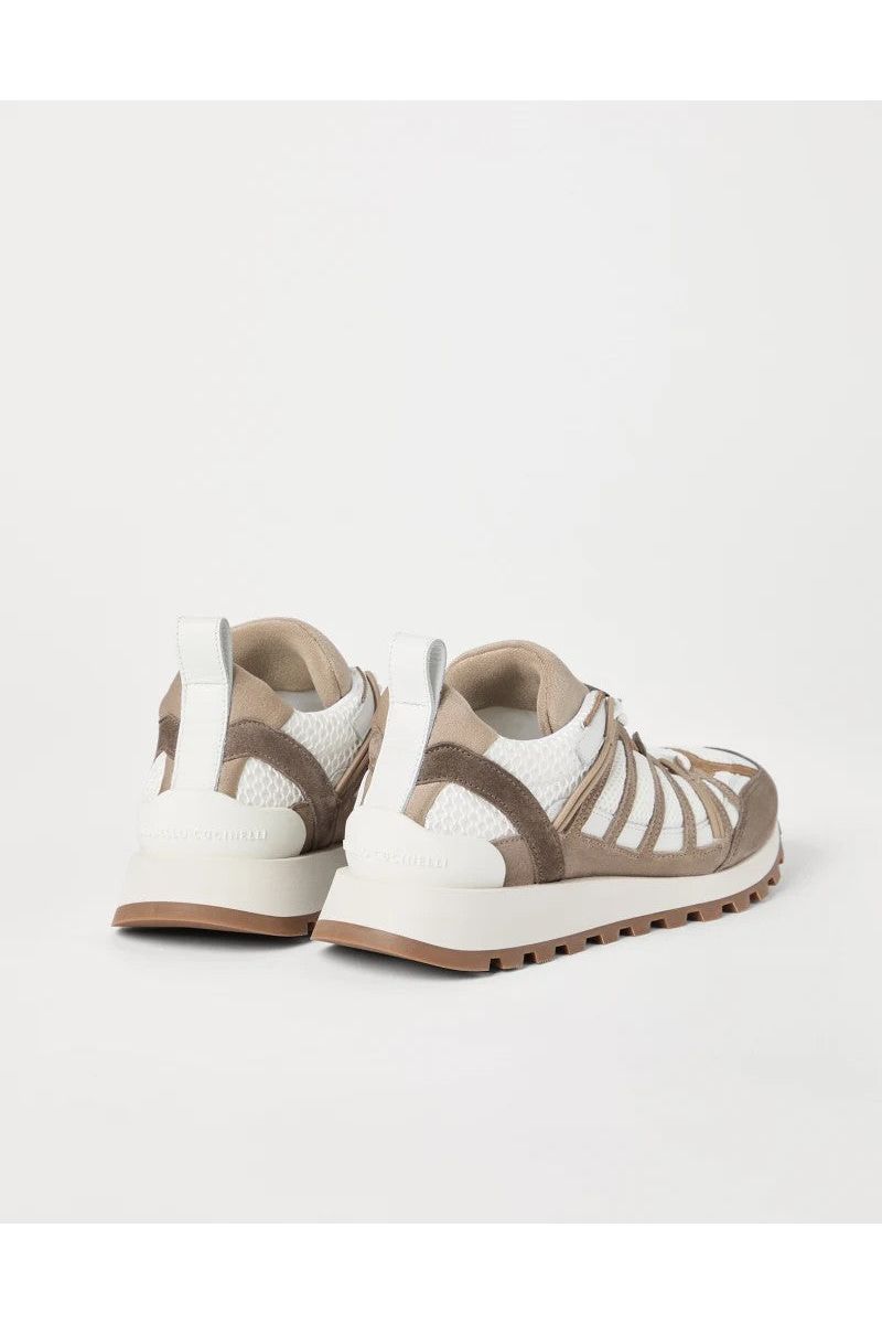 Women's Beige White Leather Sneakers