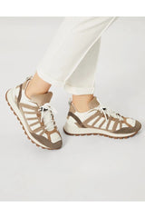 Women's Beige White Leather Sneakers