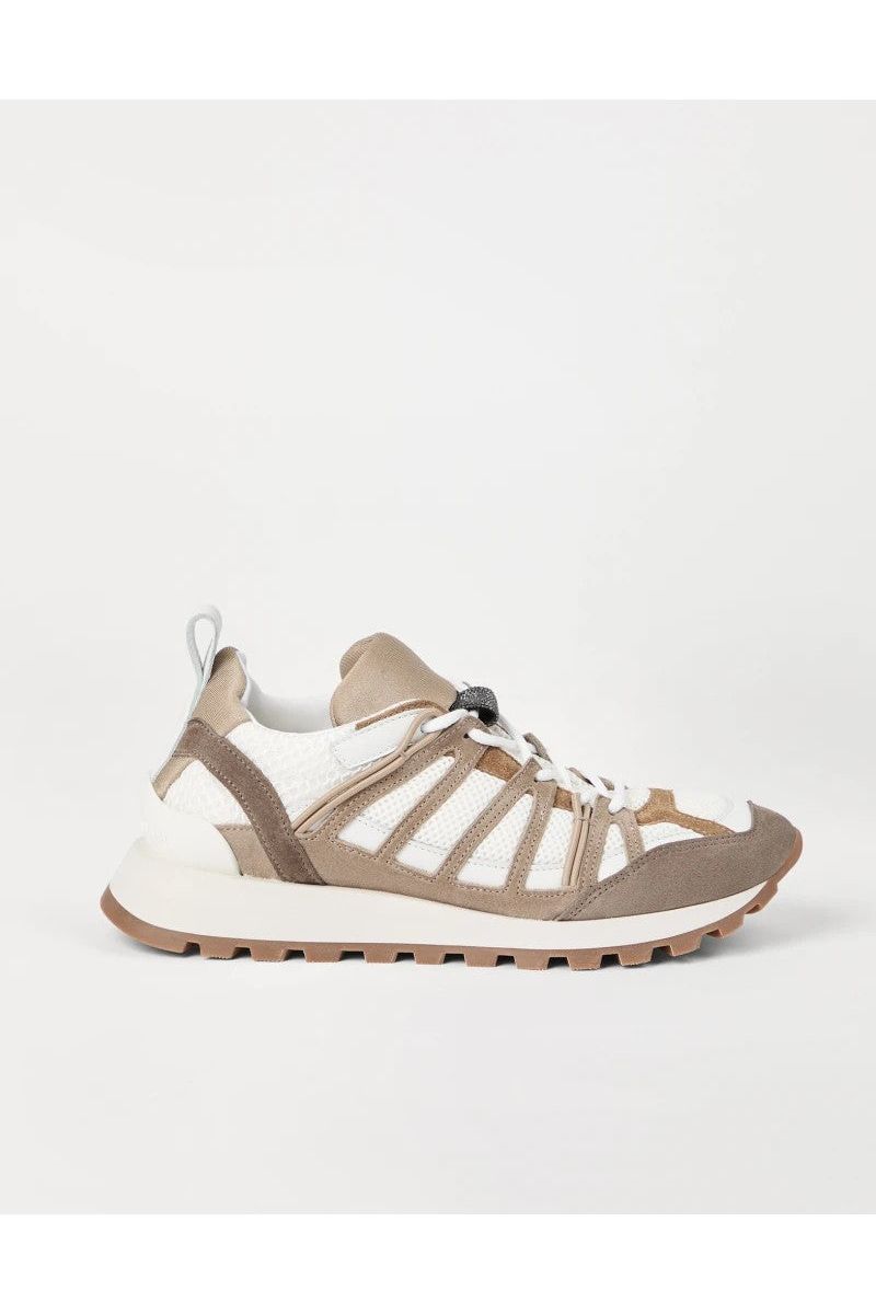 Women's Beige White Leather Sneakers