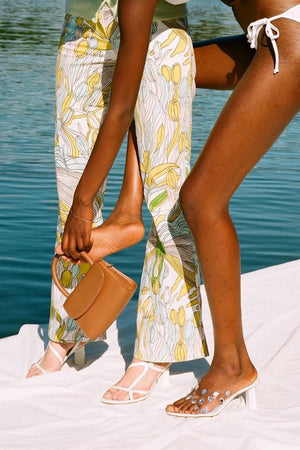 BY FAR Brigette Optic White Leather Sandals