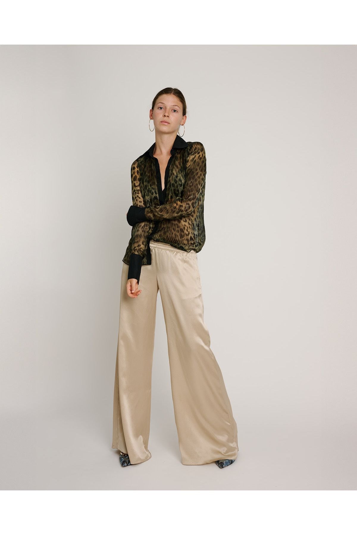 Owen Pants Solid Gold Silk Satin Strech