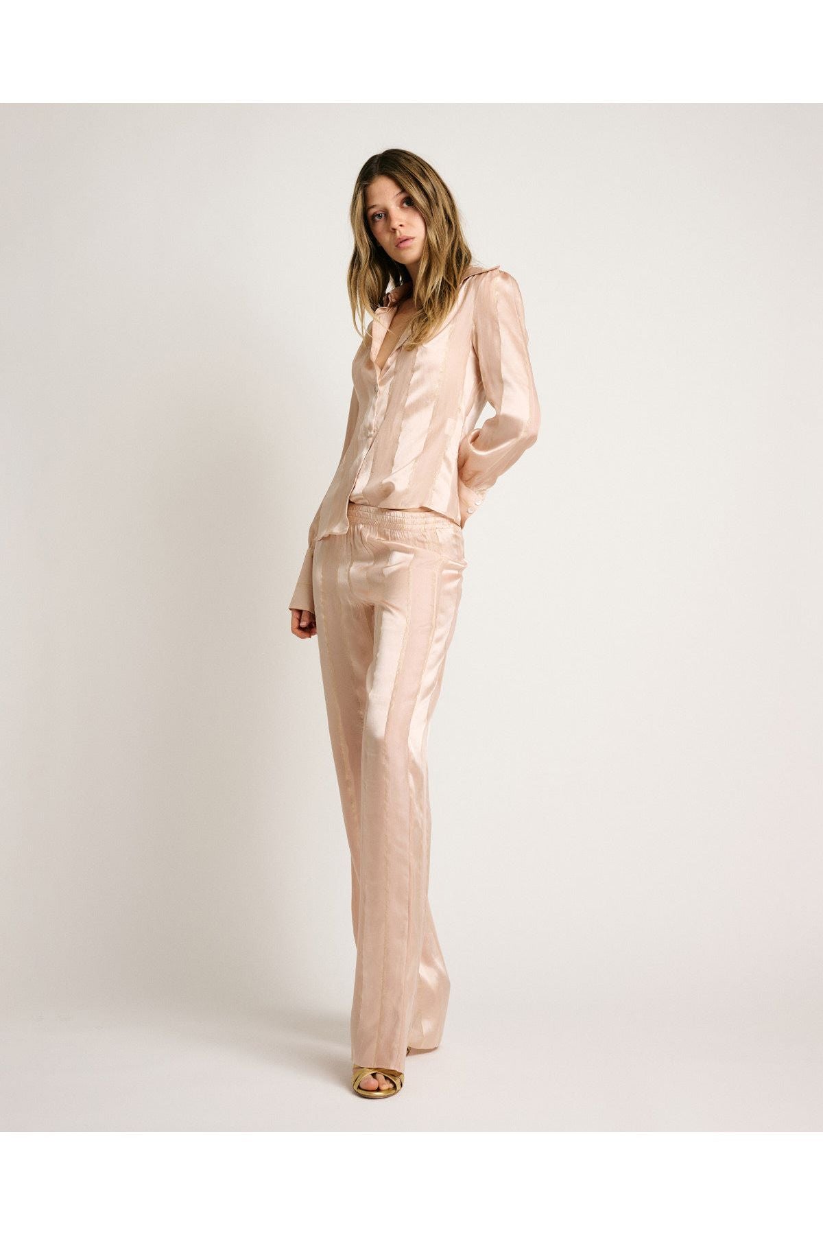 Sandy Pants Striped Silk Chiffon Gold Champagne