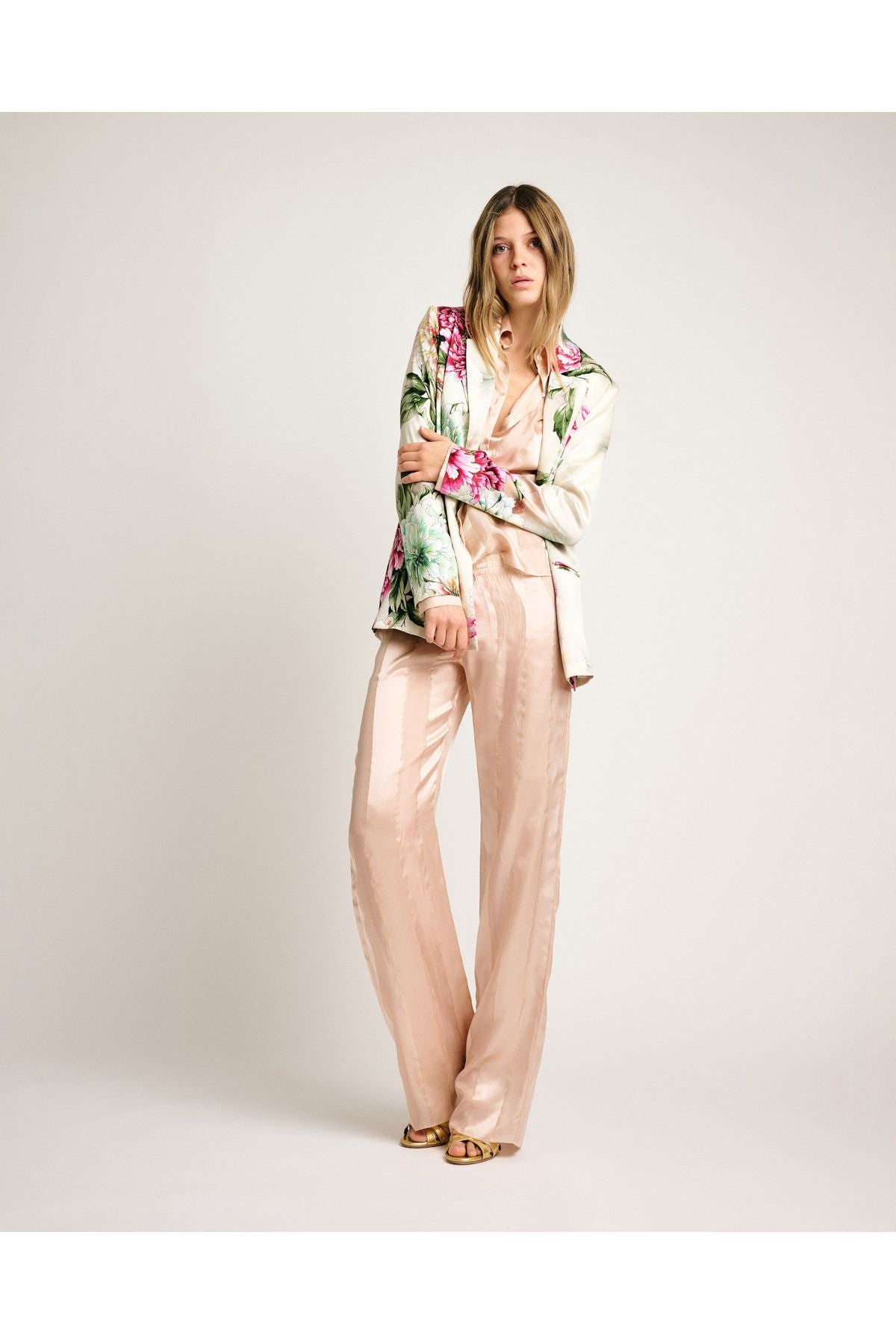 Nella Shirt Striped Silk Chiffon Gold Champagne